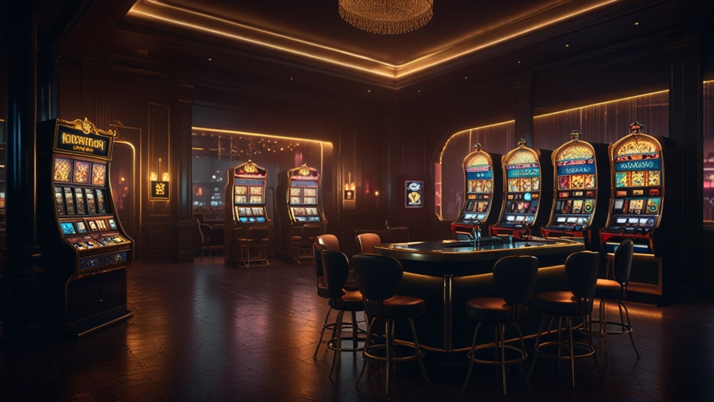 Spieler prüft Willkommensbonus und Freispiele in einer dunklen Casino-Atmosphäre